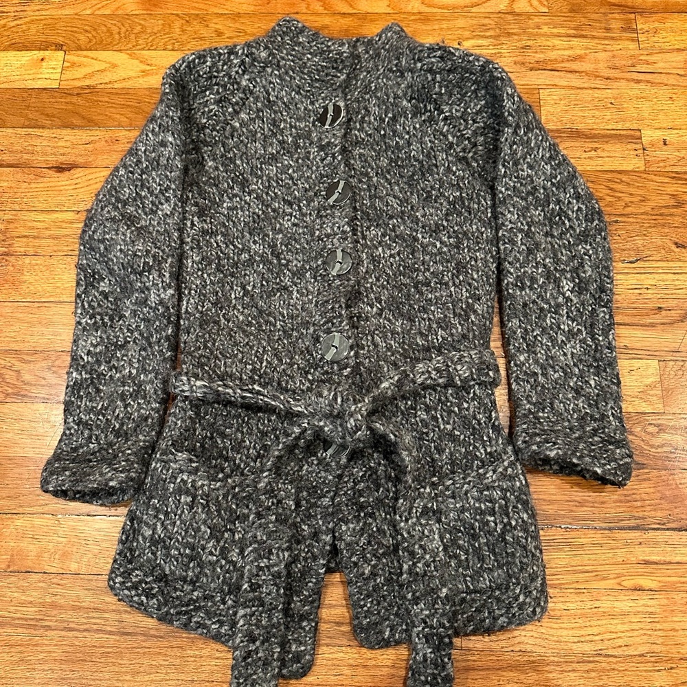 Hand Knitted Rowen Wool Cardigan Sweater - Size XS